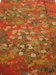 Photo1: 2E06z100  Japanese Kimono Crepe Silk  FABRIC Flowers Dark orange 65.0x14.4 (1)