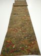 Photo5: 2E04z110  Japanese Kimono Silk  FABRIC Flowers Dark olive 75.2x14.6 (5)