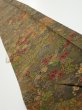 Photo1: 2E07z50  Japanese Kimono Silk  FABRIC Flowers Dark olive 64.2x7.9 (1)