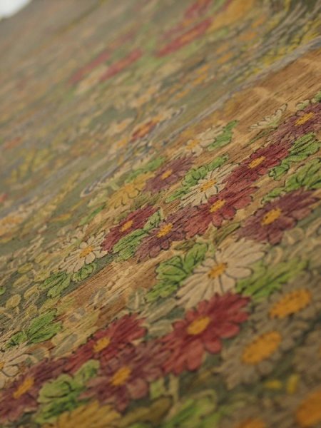 Photo4: 2E07z50  Japanese Kimono Silk  FABRIC Flowers Dark olive 64.2x7.9 (4)