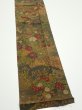 Photo3: 2E10z30  Japanese Kimono Silk  FABRIC Flowers Dark olive 39.0x6.7 (3)