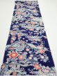 Photo5: 2E01z60  Japanese Kimono Silk  FABRIC Bird, Flowers Dark navy 44.9x15.0 (5)