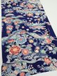 Photo2: 2E02z60  Japanese Kimono Silk  FABRIC Bird, Flowers Dark navy 45.3x15.0 (2)