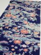 Photo3: 2E02z60  Japanese Kimono Silk  FABRIC Bird, Flowers Dark navy 45.3x15.0 (3)