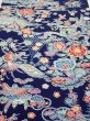 Photo1: 2E05z90  Japanese Kimono Silk  FABRIC Bird, Flowers Dark navy 68.5x15.0 (1)