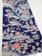 Photo2: 2E06z100  Japanese Kimono Silk  FABRIC Bird, Flowers Dark navy 68.5x15.0 (2)