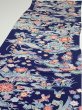 Photo3: 2E06z100  Japanese Kimono Silk  FABRIC Bird, Flowers Dark navy 68.5x15.0 (3)