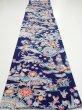 Photo5: 2E06z100  Japanese Kimono Silk  FABRIC Bird, Flowers Dark navy 68.5x15.0 (5)
