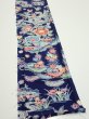 Photo2: 2E07z50  Japanese Kimono Silk  FABRIC Bird, Flowers Dark navy 61.4x7.9 (2)