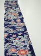 Photo3: 2E07z50  Japanese Kimono Silk  FABRIC Bird, Flowers Dark navy 61.4x7.9 (3)