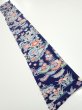 Photo5: 2E07z50  Japanese Kimono Silk  FABRIC Bird, Flowers Dark navy 61.4x7.9 (5)