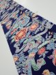Photo1: 2E08z50  Japanese Kimono Silk  FABRIC Bird, Flowers Dark navy 61.4x7.9 (1)