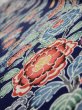 Photo4: 2E08z50  Japanese Kimono Silk  FABRIC Bird, Flowers Dark navy 61.4x7.9 (4)