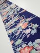 Photo1: 2E09z60  Japanese Kimono Silk  FABRIC Bird, Flowers Dark navy 85.0x7.1 (1)