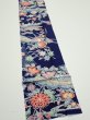 Photo2: 2E09z60  Japanese Kimono Silk  FABRIC Bird, Flowers Dark navy 85.0x7.1 (2)