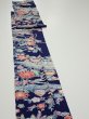 Photo3: 2E09z60  Japanese Kimono Silk  FABRIC Bird, Flowers Dark navy 85.0x7.1 (3)