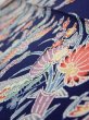 Photo5: 2E09z60  Japanese Kimono Silk  FABRIC Bird, Flowers Dark navy 85.0x7.1 (5)