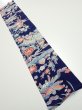 Photo1: 2E10z30  Japanese Kimono Silk  FABRIC Bird, Flowers Dark navy 36.6x7.1 (1)