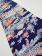 Photo2: 2E10z30  Japanese Kimono Silk  FABRIC Bird, Flowers Dark navy 36.6x7.1 (2)