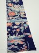 Photo3: 2E10z30  Japanese Kimono Silk  FABRIC Bird, Flowers Dark navy 36.6x7.1 (3)