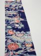 Photo4: 2E10z30  Japanese Kimono Silk  FABRIC Bird, Flowers Dark navy 36.6x7.1 (4)
