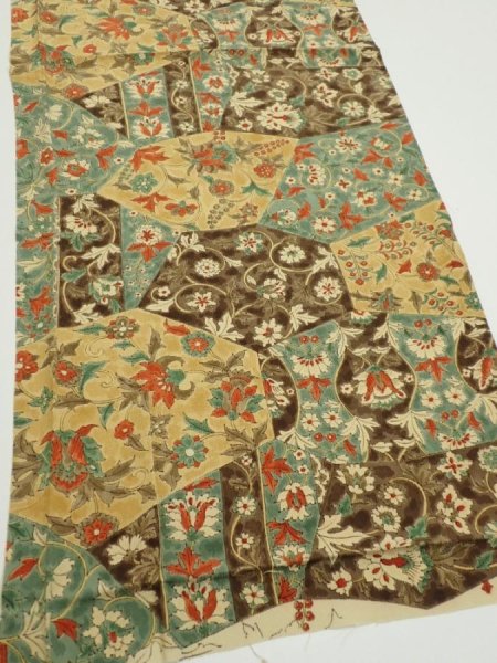 Photo2: 2E02z60  Japanese Kimono Silk  FABRIC Flower Light brown 39.4x14.4 (2)