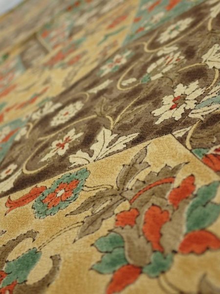 Photo4: 2E02z60  Japanese Kimono Silk  FABRIC Flower Light brown 39.4x14.4 (4)