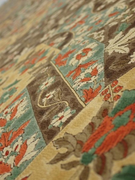 Photo4: 2E03z90  Japanese Kimono Silk  FABRIC Flower Light brown 62.2x14.4 (4)