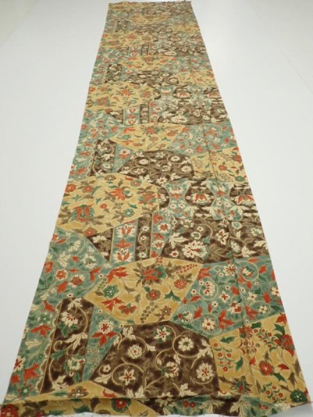 Photo5: 2E03z90  Japanese Kimono Silk  FABRIC Flower Light brown 62.2x14.4 (5)