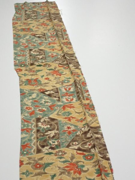 Photo3: 2E07z40  Japanese Kimono Silk  FABRIC Flower Light brown 56.7x7.3 (3)