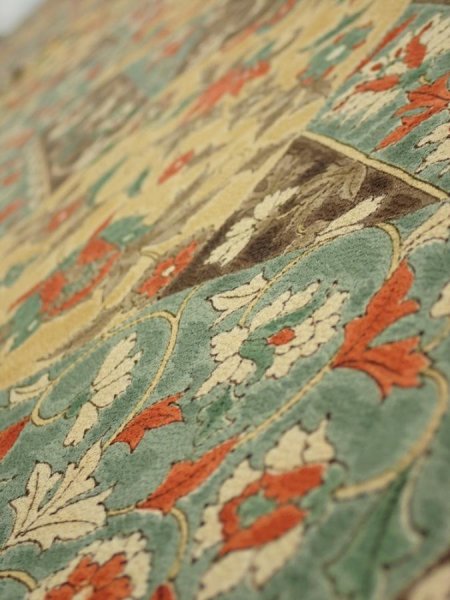 Photo4: 2E07z40  Japanese Kimono Silk  FABRIC Flower Light brown 56.7x7.3 (4)