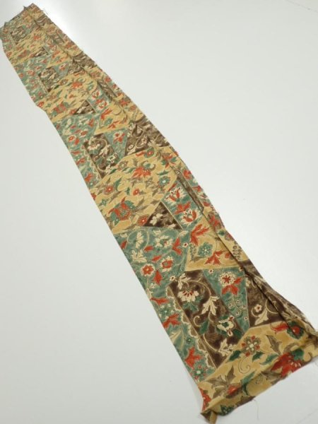 Photo5: 2E07z40  Japanese Kimono Silk  FABRIC Flower Light brown 56.7x7.3 (5)