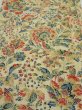 Photo1: 2E01z60  Japanese Kimono Silk  FABRIC Flowers Sand beige 42.1x14.8 (1)