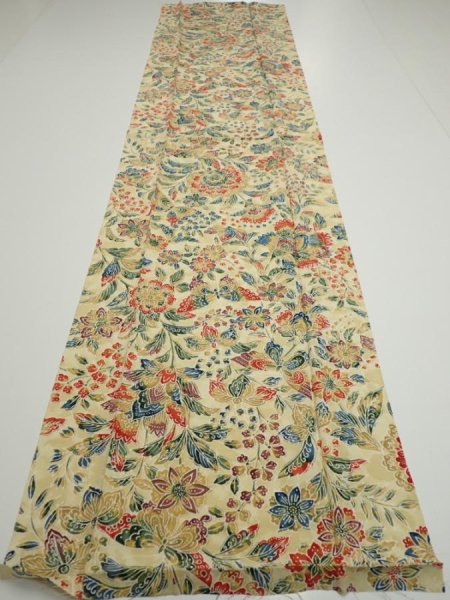 Photo4: 2E04z90  Japanese Kimono Silk  FABRIC Flowers Sand beige 59.8x14.6 (4)