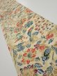 Photo1: 2E07z40  Japanese Kimono Silk  FABRIC Flowers Sand beige 55.9x7.3 (1)