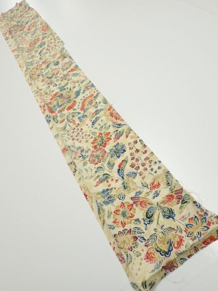 Photo5: 2E07z40  Japanese Kimono Silk  FABRIC Flowers Sand beige 55.9x7.3 (5)