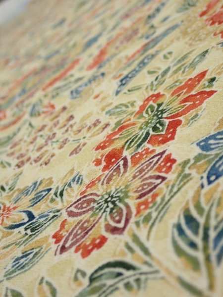 Photo4: 2E08z40  Japanese Kimono Silk  FABRIC Flowers Sand beige 56.7x7.3 (4)
