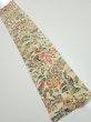 Photo1: 2E10z30  Japanese Kimono Silk  FABRIC Flowers Sand beige 38.6x7.3 (1)
