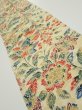 Photo2: 2E10z30  Japanese Kimono Silk  FABRIC Flowers Sand beige 38.6x7.3 (2)