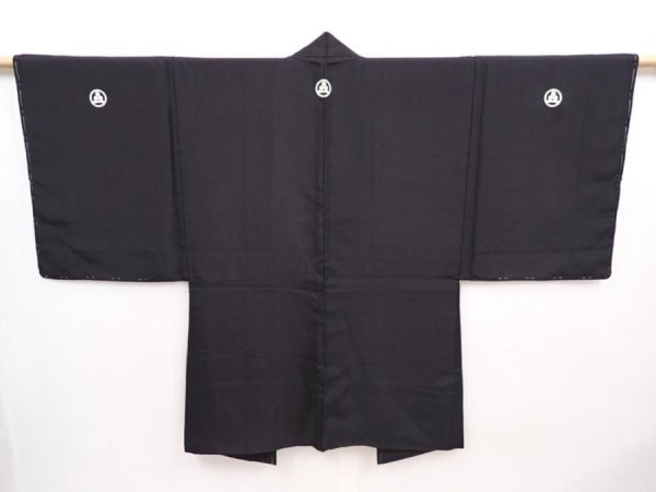 Photo4: 5920T01z490 Vintage Japanese Kimono Silk Men's HAORI  Black (4)