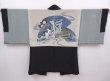 Photo1: 5920T02z430 Vintage Japanese Kimono Silk Men's HAORI Ukiyoe Black (1)