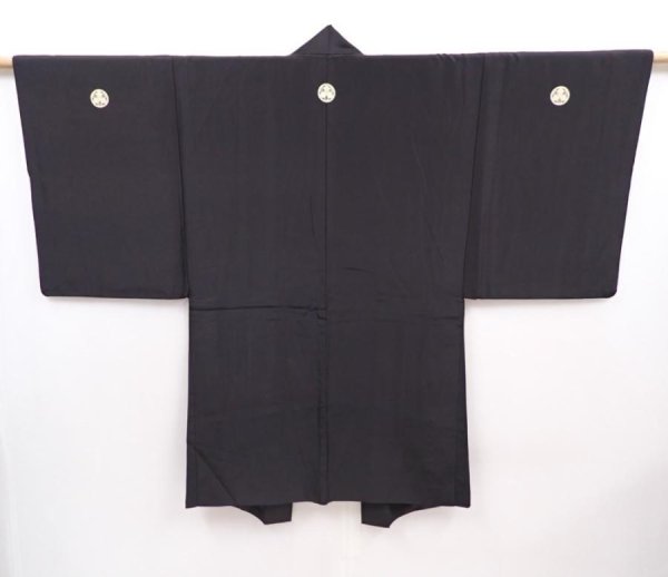 Photo4: 5920T05z550 Vintage Japanese Kimono Silk Men's HAORI 千社札 Black (4)