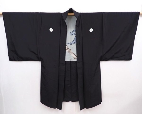 Photo6: 5920T06z560 Vintage Japanese Kimono Silk Men's HAORI Noh mask Black (6)