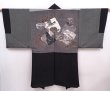 Photo1: 5920T08z500 Vintage Japanese Kimono Silk Men's HAORI Scenery Black (1)