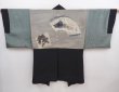 Photo1: 5920T09z510 Vintage Japanese Kimono Silk Men's HAORI Mt.Fuji Black (1)