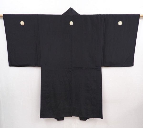 Photo4: 5920T10z570 Vintage Japanese Kimono Silk Men's HAORI Jigami Black (4)