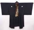 Photo7: 5920T11z680 Vintage Japanese Kimono Silk Men's HAORI  Black (7)