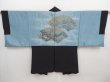 Photo1: 5920T12z560 Vintage Japanese Kimono Silk Men's HAORI Scenery Black (1)