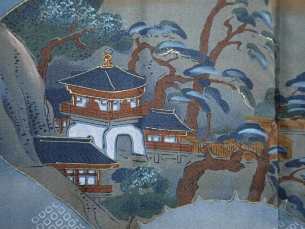 Photo3: 5920T12z560 Vintage Japanese Kimono Silk Men's HAORI Scenery Black (3)