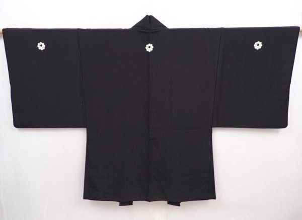 Photo4: 5920T12z560 Vintage Japanese Kimono Silk Men's HAORI Scenery Black (4)